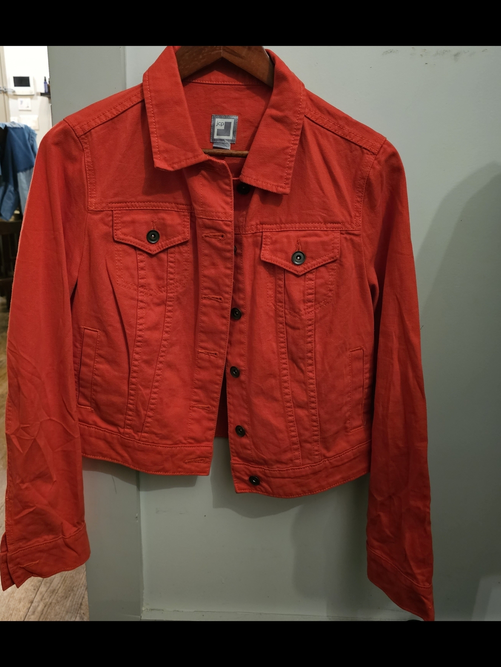 JCP Women's Red Denim Jacket | Classic Button Front | Lightweight Jean Jacket